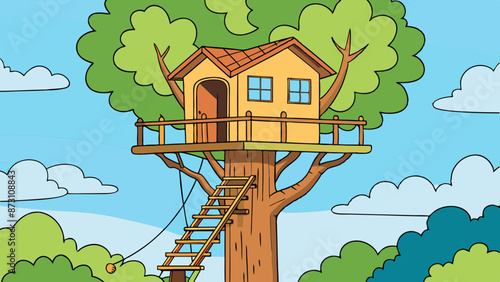 a treehouse high up in a tree 