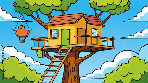 a treehouse high up in a tree 