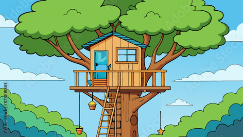 a treehouse high up in a tree 