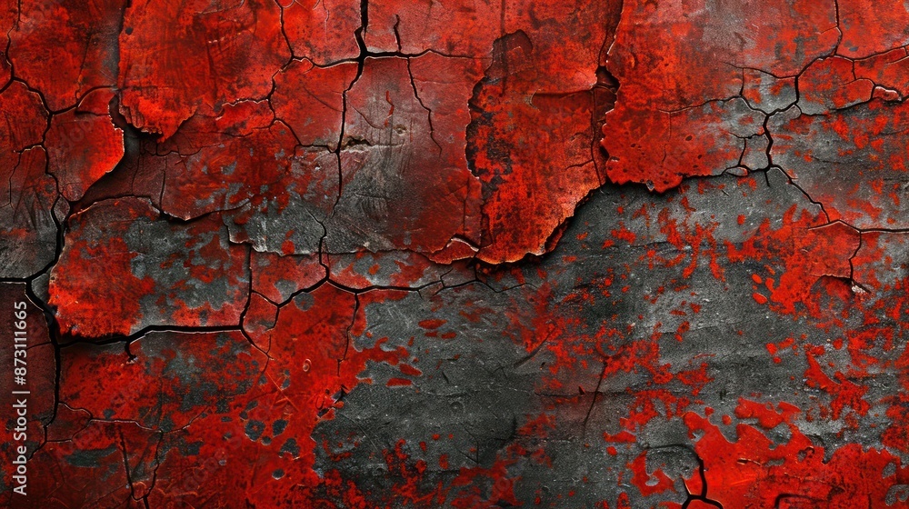 A rough texture background in shades of scarlet red and iron gray, with worn patterns and cracks that suggest fiery energy and strength.