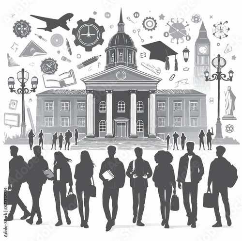 Design Student Silhouette Isolated On White Background. Vector Illustration In Flat Style, standing, stencil, suit
