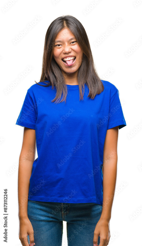 Young asian woman over isolated background sticking tongue out happy with funny expression. Emotion concept. Young asian woman over isolated background sticking tongue out happy with funny expression. Emotion concept.
