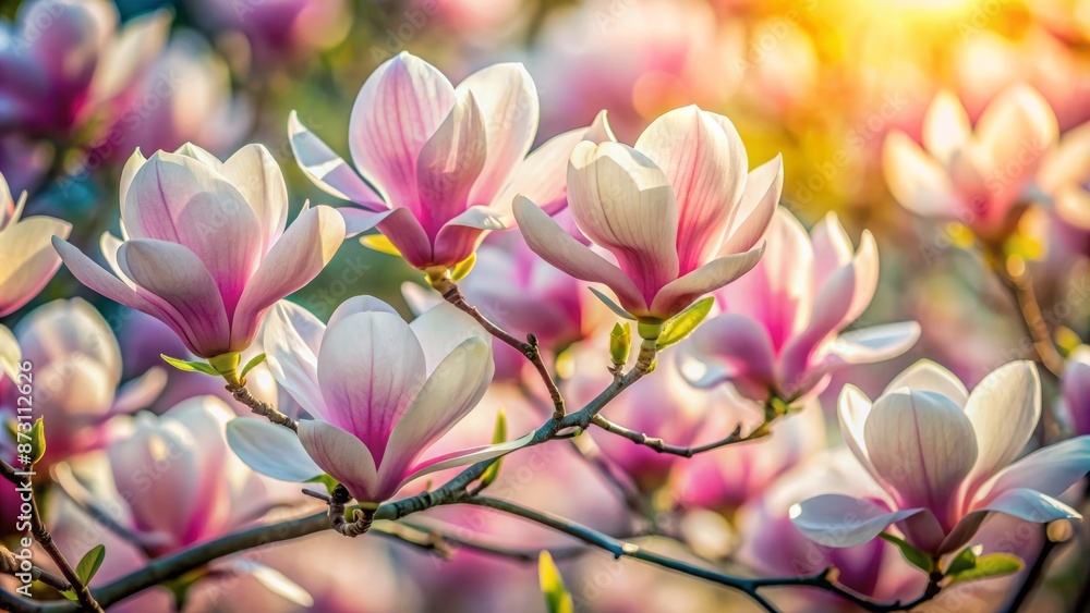 Delicate petals of magnolia flowers with soft focus background, showcasing elegant beauty in vibrant hues of white and pink. Delicate petals of magnolia flowers with soft focus background, showcasing elegant beauty in vibrant hues of white and pink.