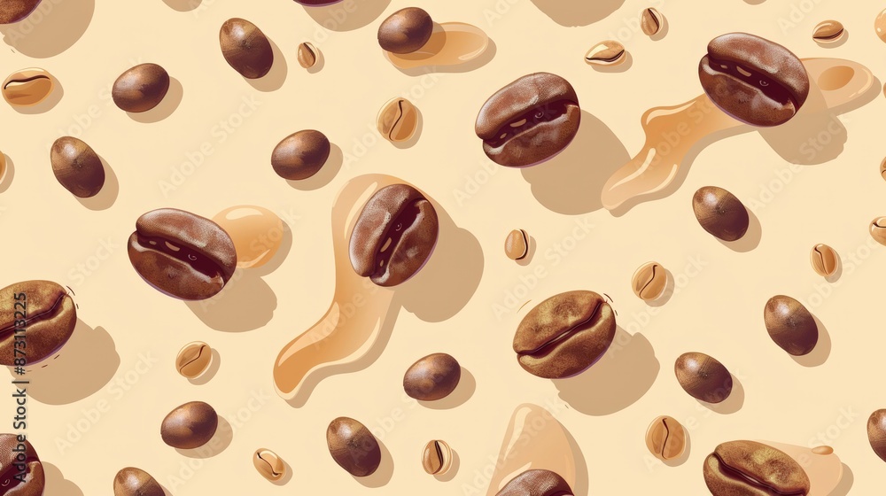 Seamless pattern of coffee beans spilled on a table Seamless pattern of coffee beans spilled on a table