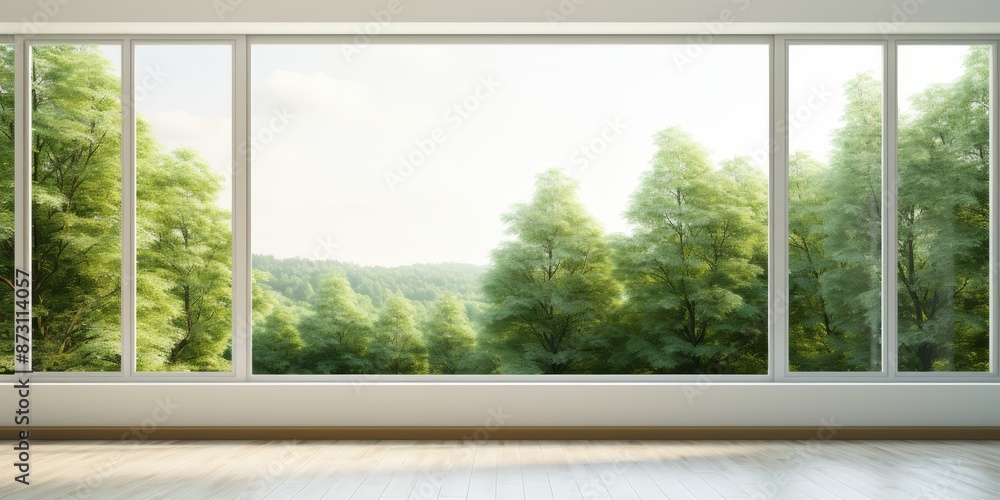 Spacious room with a window overlooking green forest Spacious room with a window overlooking green forest