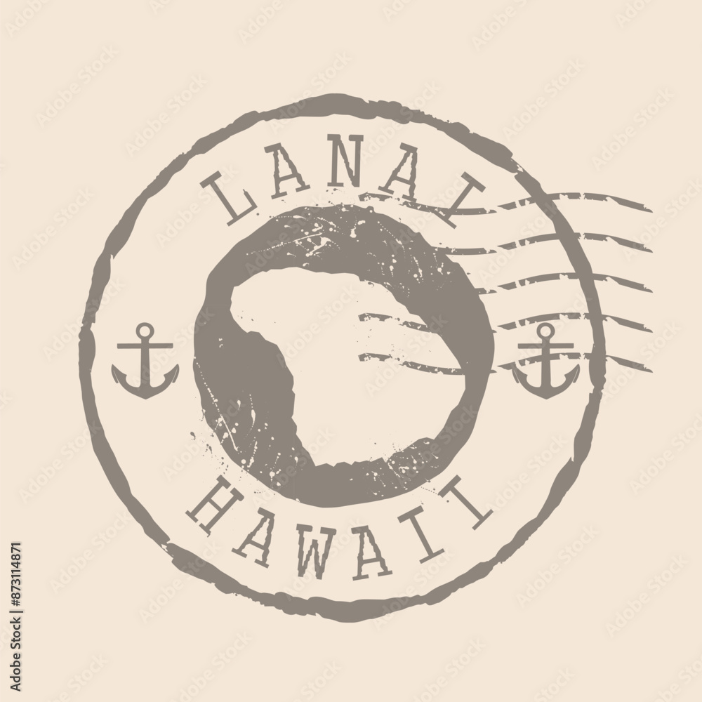 Fototapeta premium Stamp Postal Lanai island. Map Silhouette rubber Seal. Design Retro Travel. Seal Map Lanai of Hawaii grunge for your design. EPS10