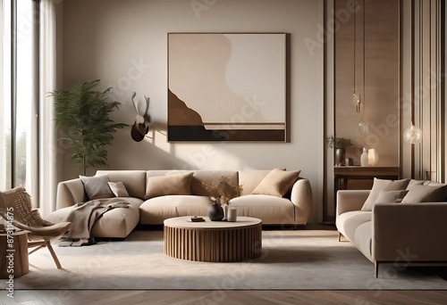 Frame mockup, ISO A paper size. Living room poster mockup. Interior mockup with house white background. Modern interior design. 3D render