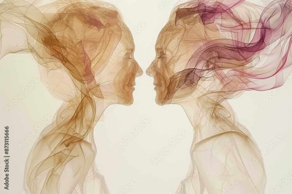 Abstract digital art of faces with flowing lines, modern and expressive Abstract digital art of faces with flowing lines, modern and expressive