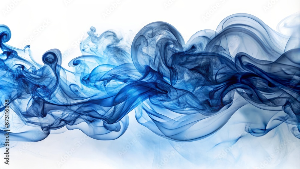 Ethereal wispy blue smoke swirls and curls in hypnotic formations against a pristine seamless white background, evoking mystique and drama. Ethereal wispy blue smoke swirls and curls in hypnotic formations against a pristine seamless white background, evoking mystique and drama.