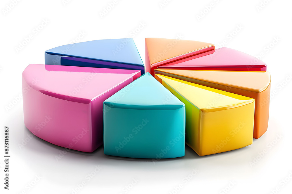 Colorful 3D pie chart with eight segments in different vibrant colors, representing data visualization, statistics, and business analysis. Colorful 3D pie chart with eight segments in different vibrant colors, representing data visualization, statistics, and business analysis.