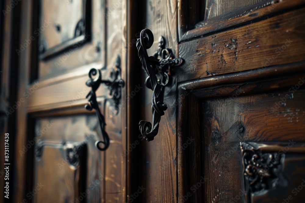 Old wooden door with iron handle. Shallow depth of field. Old wooden door with iron handle. Shallow depth of field.