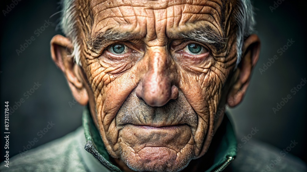 Weathered elderly gentleman portrait with deep wrinkles and gentle gaze directly facing forward, poignant expressions of wisdom and life experience. Weathered elderly gentleman portrait with deep wrinkles and gentle gaze directly facing forward, poignant expressions of wisdom and life experience.