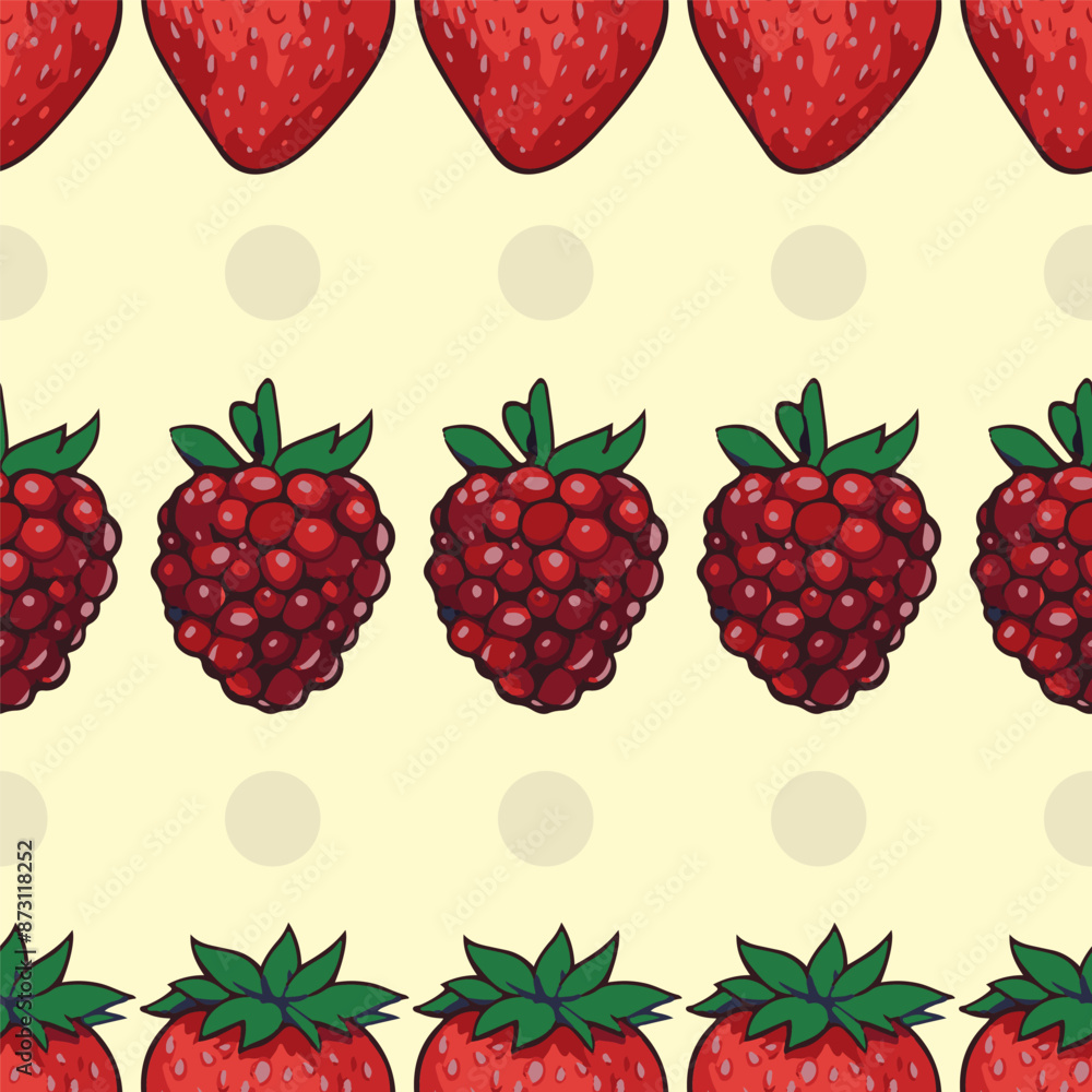 Seamless vector pattern with berries on polka dot background Seamless vector pattern with berries on polka dot background