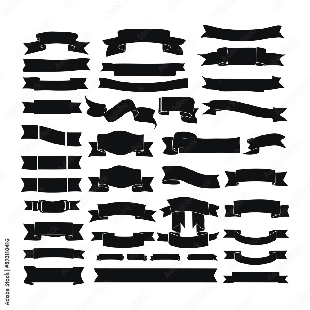 Banner ribbon set silhouette vector black shape Banner ribbon set silhouette vector black shape