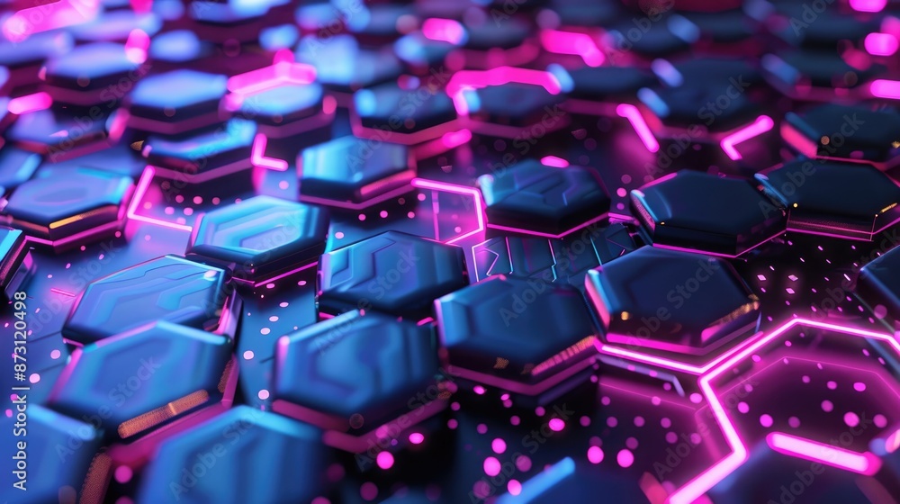 A futuristic abstract background with hexagonal patterns and neon accents. A futuristic abstract background with hexagonal patterns and neon accents.