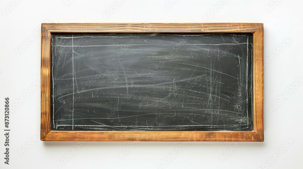 Empty chalkboard with a wooden frame, ready for writing or drawing, against a white background, perfect for educational and creative use. Empty chalkboard with a wooden frame, ready for writing or drawing, against a white background, perfect for educational and creative use.