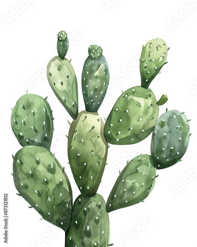 Cactus tree drawing using watercolor. White background.