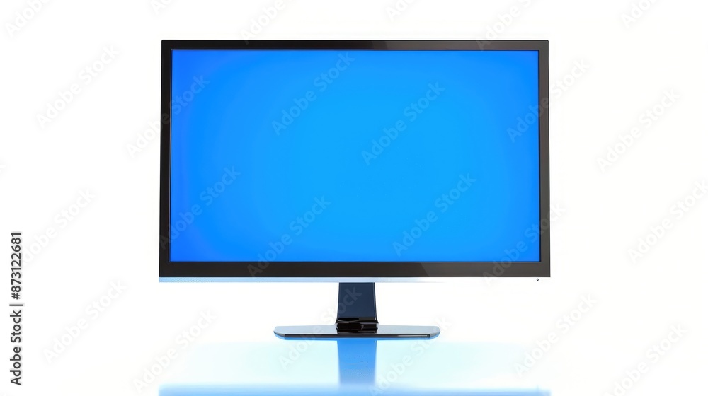Blue screen computer monitor with reflection on white background Blue screen computer monitor with reflection on white background