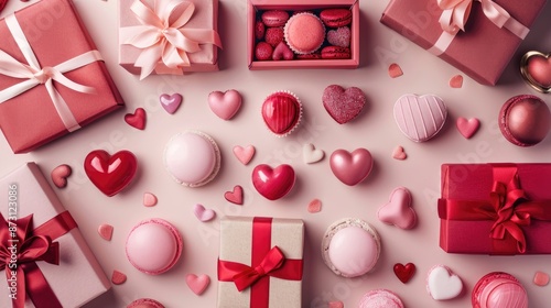Valentine s Day flat lay with romantic composition for gifts