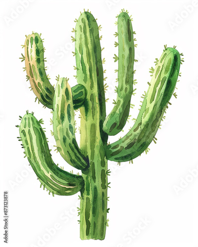 Cactus tree drawing using watercolor. White background.