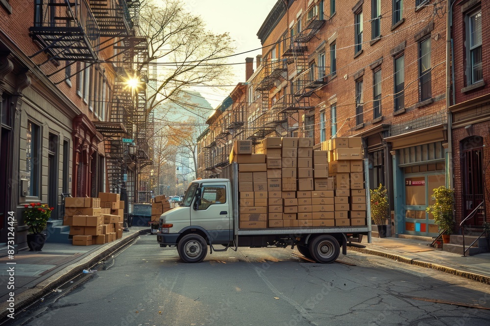 A delivery truck with several stacks of boxes inside professional photography A delivery truck with several stacks of boxes inside professional photography