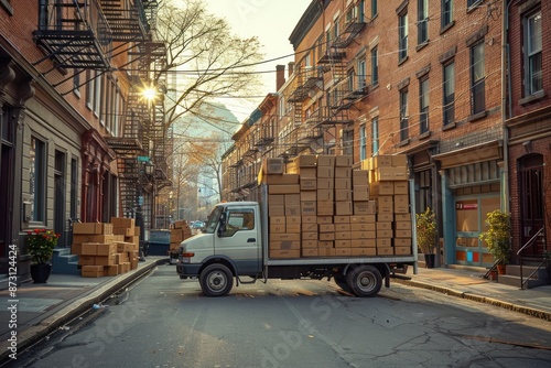 A delivery truck with several stacks of boxes inside professional photography photo