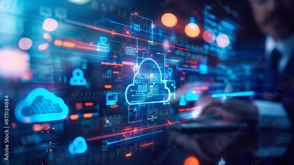 Business analyst using a cloudbased CRM system, customer management, concept Business analyst using a cloudbased CRM system, customer management, concept