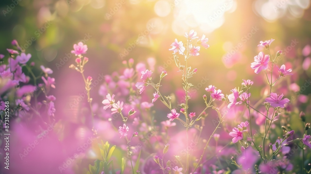 Small delicate pretty pink to purple flower clusters in the field on a sunny spring day Small delicate pretty pink to purple flower clusters in the field on a sunny spring day