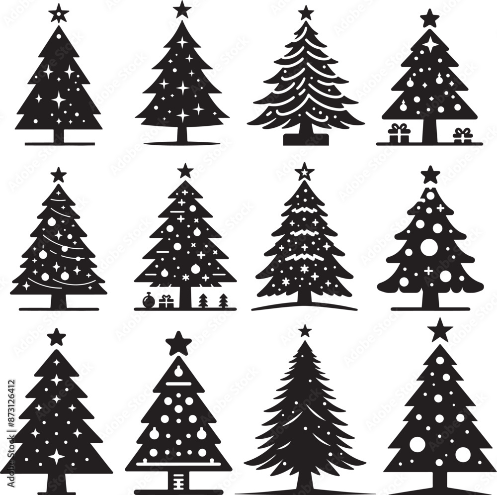 Obraz premium Christmas Tree Vector Set illustration silhouette logo art