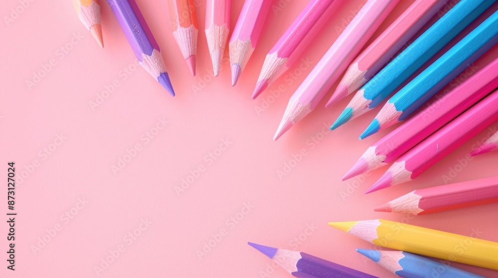Color pencil isolated on pink background with space for text Concept for educational frame Color pencil isolated on pink background with space for text Concept for educational frame