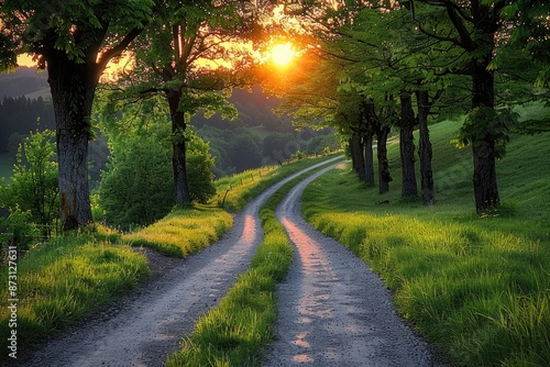 a serene treelined path with sunlight professional photography © NikahGeh
