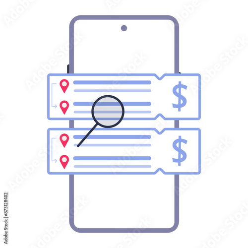 Smartphone screen showing location-based price comparisons for two tickets.
