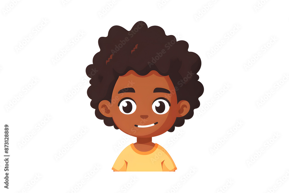 Flat logo illustration of a cute African-American Boy isolated on plain, simple background. Generative AI Flat logo illustration of a cute African-American Boy isolated on plain, simple background. Generative AI
