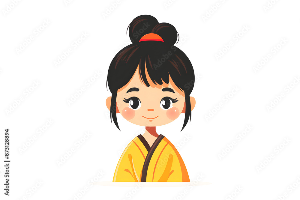 Flat logo illustration of a cute Asian Girl isolated on plain, simple background. Generative AI Flat logo illustration of a cute Asian Girl isolated on plain, simple background. Generative AI