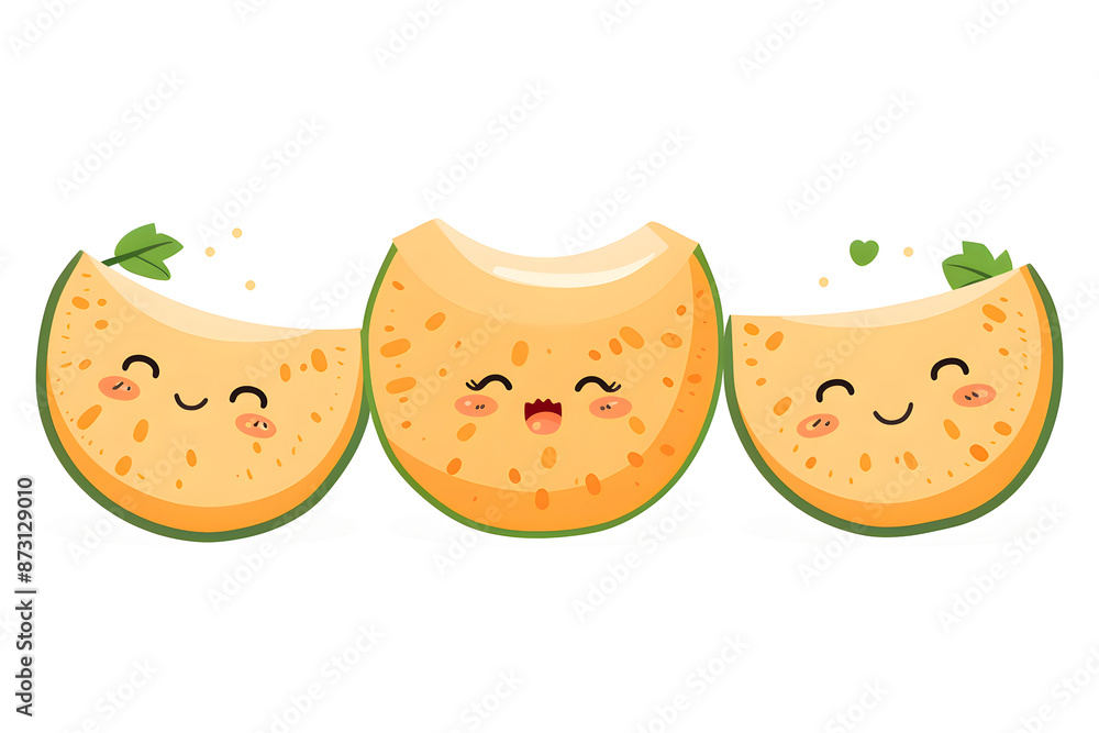 Flat logo illustration of a cute cantaloupes isolated on plain, simple background. Generative AI Flat logo illustration of a cute cantaloupes isolated on plain, simple background. Generative AI