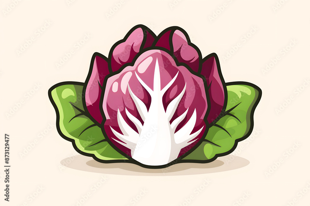 Flat logo illustration of a cute radicchio, isolated on plain, simple background. Generative AI Flat logo illustration of a cute radicchio, isolated on plain, simple background. Generative AI