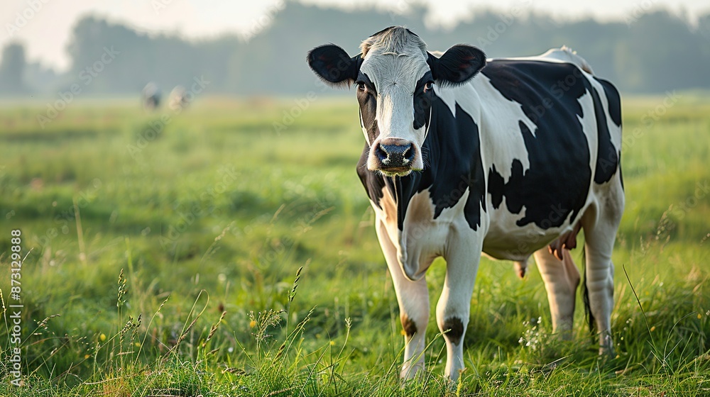 Black and White Cow in a Lush Meadow Black and White Cow in a Lush Meadow