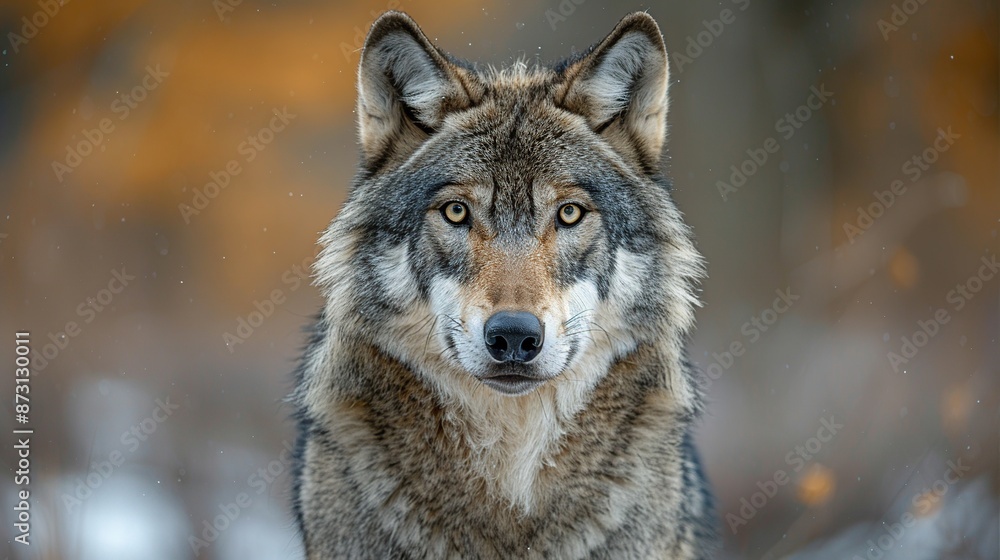 Close Up Portrait of a Grey Wolf in a Snowy Forest Close Up Portrait of a Grey Wolf in a Snowy Forest