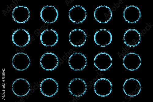 Futuristic cyberpunk sci fi interface element circle hud technology frame graphic vector design template	