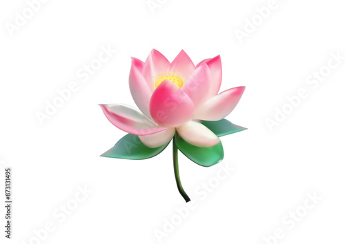 3d natural plant elements of beautiful pink lotus flowers and green leaves. Concept of summer, zen and serenity.