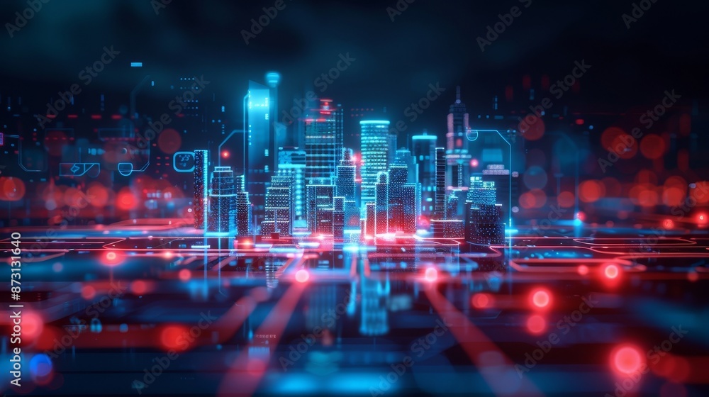 Fototapeta premium Digital twins technology used to visualize future urban development, smart city planning, concept