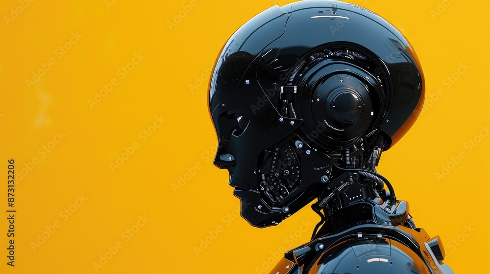 Sleek Technology: AI Robot Profile in Black Glass Sleek Technology: AI Robot Profile in Black Glass