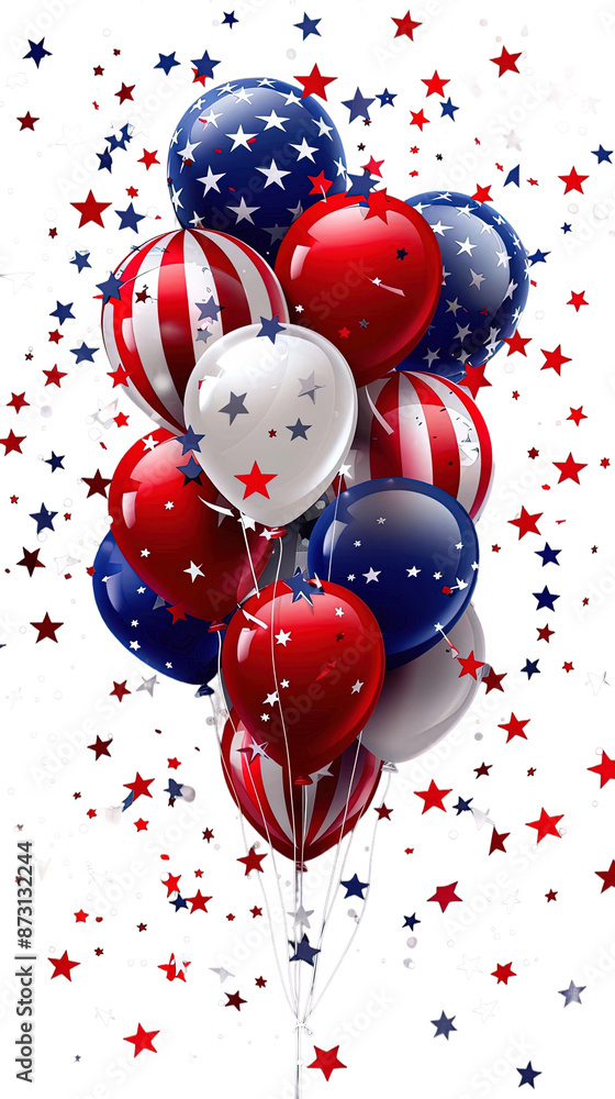 Red white and blue balloons with stars, isolated on blank background. Red white and blue balloons with stars, isolated on blank background.