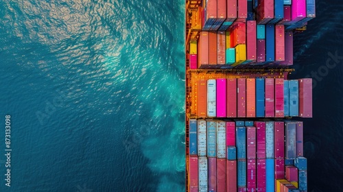 Mosaic of Commerce: Aerial View of Cargo Ship © Andrii 