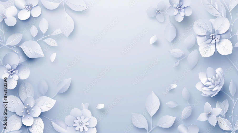 A simple and elegant flat-style floral paper-cut design with delicate flowers and leaves A simple and elegant flat-style floral paper-cut design with delicate flowers and leaves