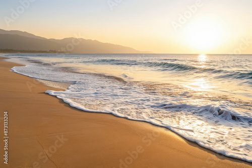Wallpaper Mural Tranquil beach scene with soft sand, gentle waves, and a blue sky. Perfect for travel and vacation concepts. Torontodigital.ca