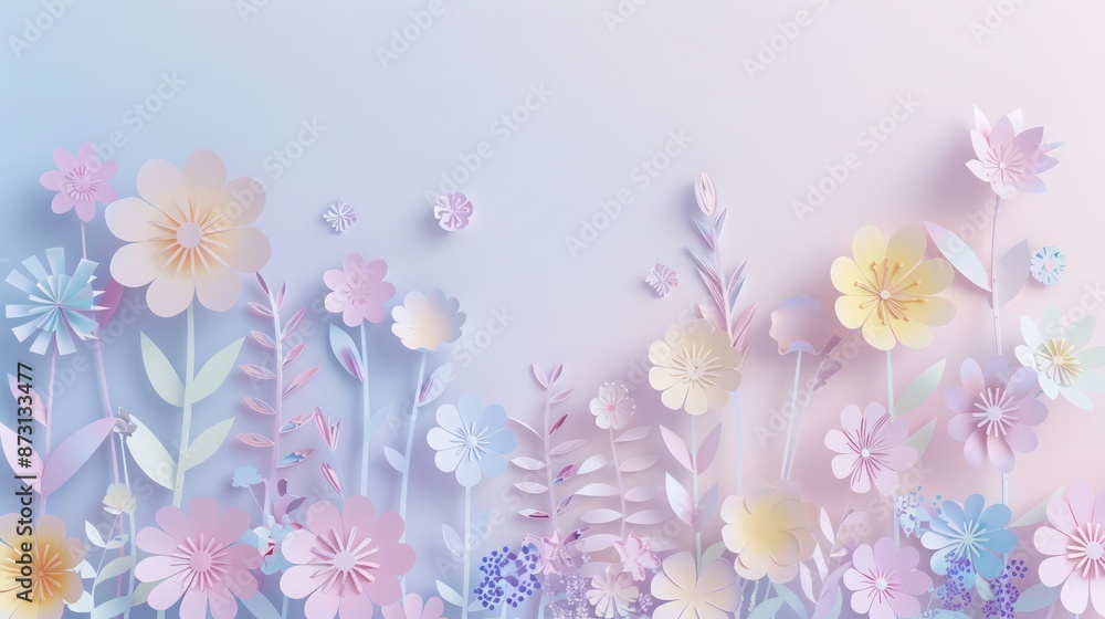 A simple and elegant flat-style floral paper-cut design with delicate flower patterns A simple and elegant flat-style floral paper-cut design with delicate flower patterns