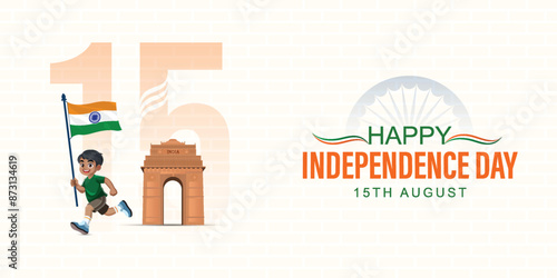 Independence Day India, Banner, Poster,  Boy Waving Indian Flag at, Independence Day Indian, Monument, India Independence Day, with Perfect for 15th August Festivities