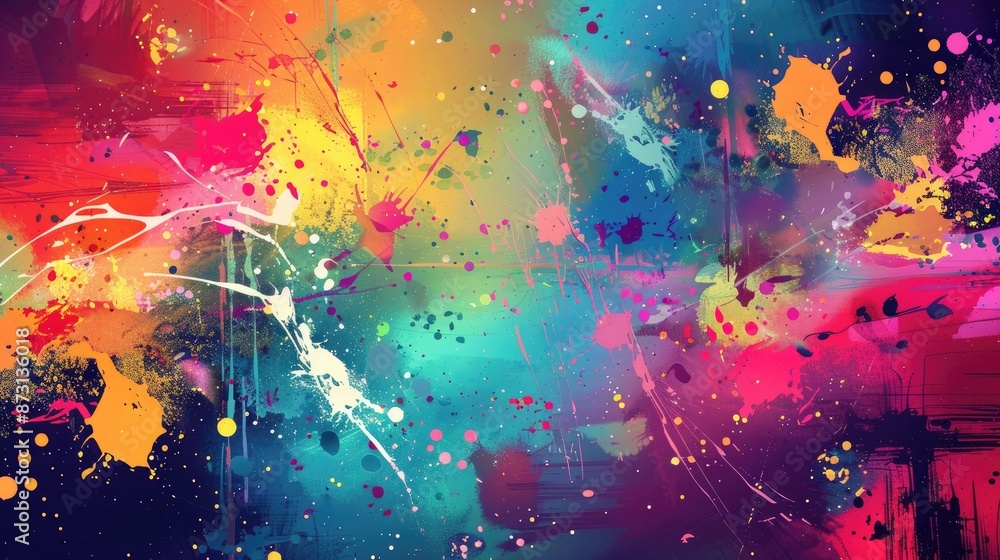 A vibrant abstract background with paint-splatter effects in bold colors. A vibrant abstract background with paint-splatter effects in bold colors.