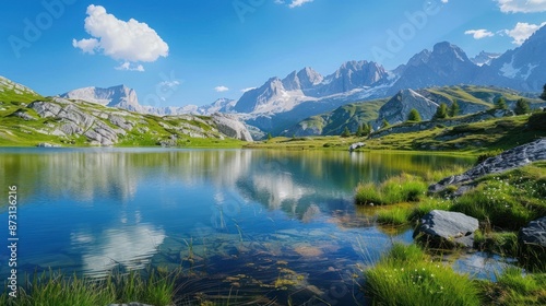 Mountain Lake Reflecting the Sky and Peaks